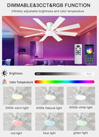 52 inch Ceiling Fan with Light, 6 Speeds Reversible Low Profile Ceiling Fan with Light and Remote/APP Control, 3 Color Temp+Dimmable RGB, 8 Blades, Flush Mount Quiet Ceiling Fans, White