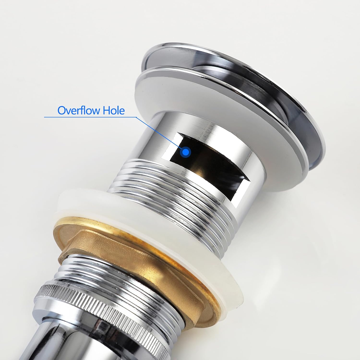 Bathroom Sink Pop Up Drain Kit Vessel Push Button Drain Stopper Assembly Vanity Sink Drain with Overflow, Polished Chrome