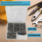 QSJ 200PCS #8 Sheet Metal Screws Set 410 Stainless Steel Fast Self Tapping Screws with Screwdriver Bit Silver