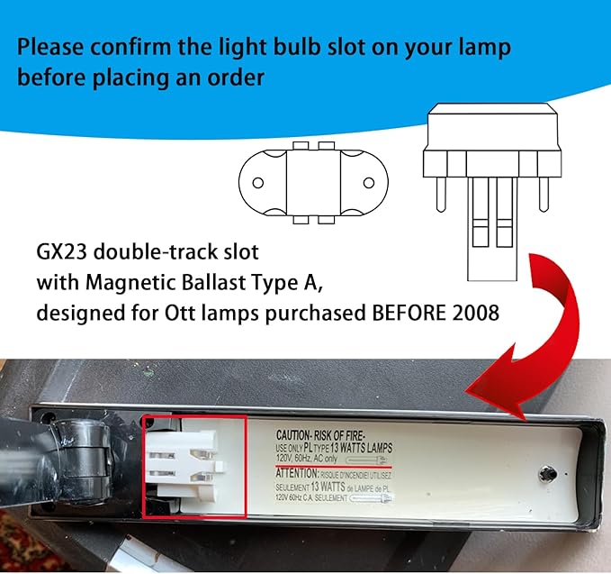 PL13-A-FFP 13W Type A Fluorescent Light Bulb with Magnetic Ballast,Replace for Ottlite Lamps Purchased Before 2008,T13330,5500K Bright Natural Daylight,GX23 Base,2Pack