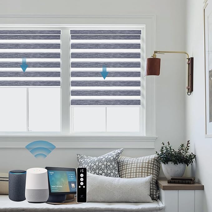 SmartWings Motorized Zebra Shades Work with HomeKit, Alexa, Google Home, 60% Blackout Light Filtering Day Night Sheer Blinds, Privacy Light Control, for Home/Office, Customized, Dreamscape
