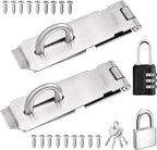 5 Inch Door Locks Hasp Latch 2 Pack,304 Stainless Steel Safety Padlock Clasp Hasp Lock Latch with Combo Lock & Padlock,Heavy Duty Gate Latch Lock with Screws