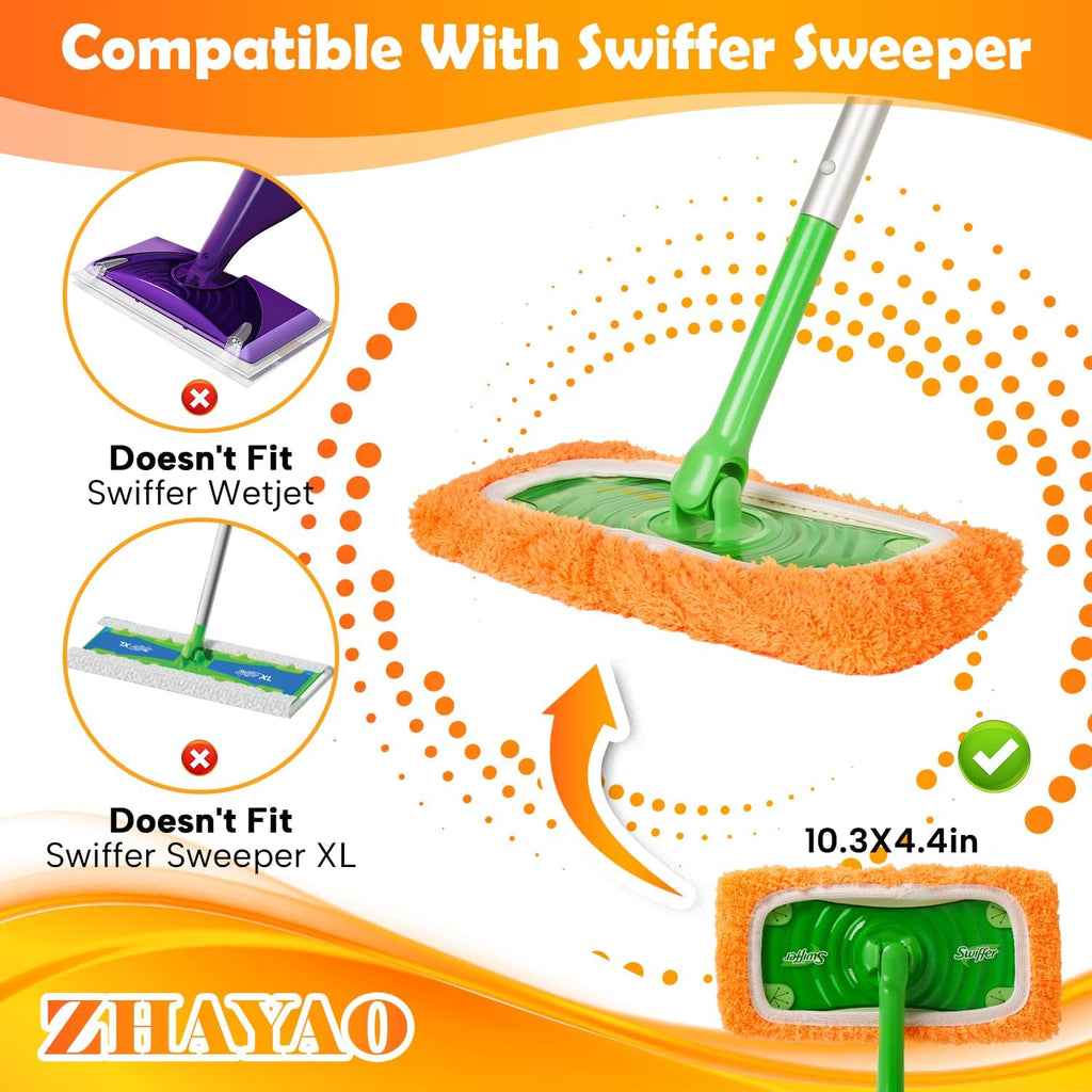 3 Pack Reusable Microfiber Mop Pads for Swiffer Sweeper Mop, Wet & Dry Use, Compatible with 10-12 inch Flat Mops, Washable, for Hardwood, Ceramic, Laminate & More Floors