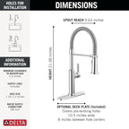 Delta Rhett Pro Style Commercial Kitchen Faucet with Pull Down Sprayer, Chrome Single Hole Kitchen Sink Faucet, Single Handle, Chrome 18829-DST