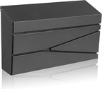 Wall Mount Mailbox, Large Capacity Mailbox for House, Galvanized Steel Rust-Proof Metal Post Box Drop， Mailboxes for Outside, 15.74"×9.84"×4.33", Black Modern Sleek Style