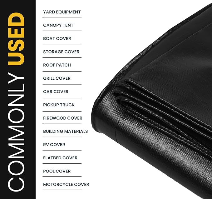 PROTARP Extra Heavy Duty 16 Mil Tarp Cover, Waterproof, UV Resistant, Rip and Tear Proof, Poly Tarpaulin with Reinforced Edges for Roof, Camping, Patio, Pool, Boat. (Black 18′ X 24′)