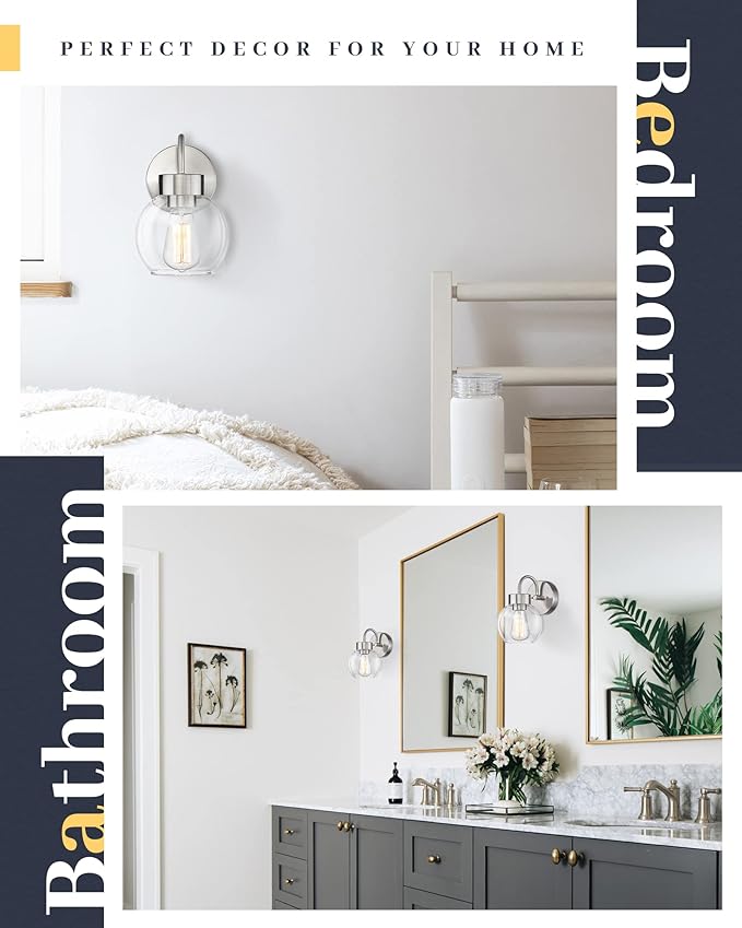 EAPUDUN Bathroom Light Fixtures Over Mirror, 1-Light Brushed Nickel Wall Sconces, Modern Vanity Light Porch Lamp, Hallway,Bedroom, Living Room Lighting Fixtures