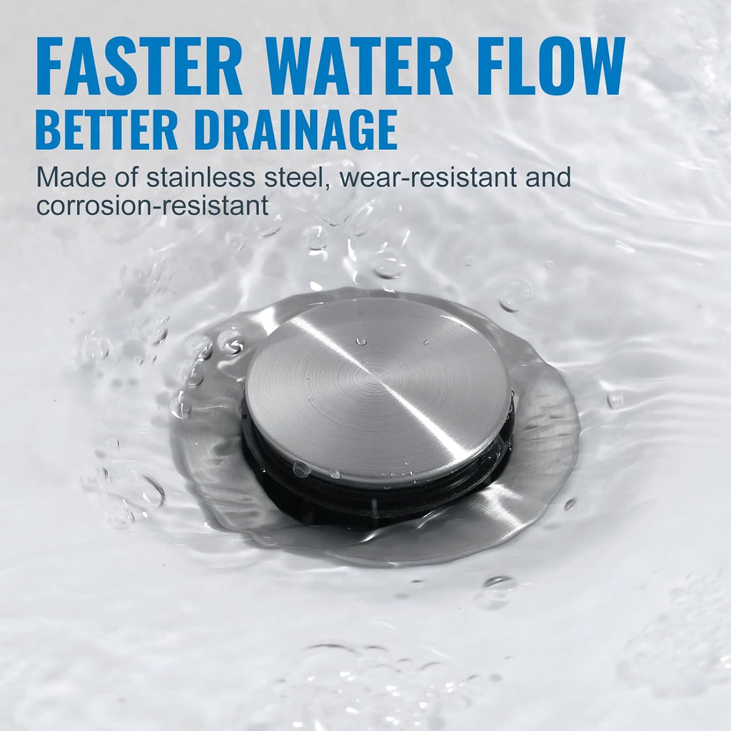 ALEASHA Pop Up Sink Drain Without Overflow, Bathroom Sink Drain Vessel Sink Stopper Pop Up Sink Drain Stopper, Pop Up Drain for Bathroom Sink Drain Strainer for Hair Catcher,Brushed Nickel