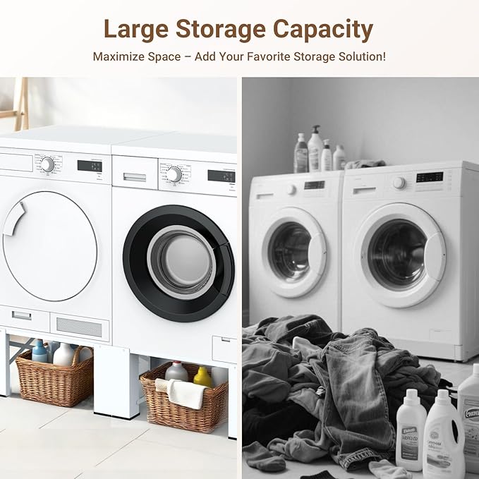 SKM 28" Dual-Pack Washer and Dryer Pedestals - Heavy-Duty Steel Laundry Stand Raiser for Washing Machine and Dryer, Compatible with Most 4.8-5.3 cu. ft. Capacity Appliances, White