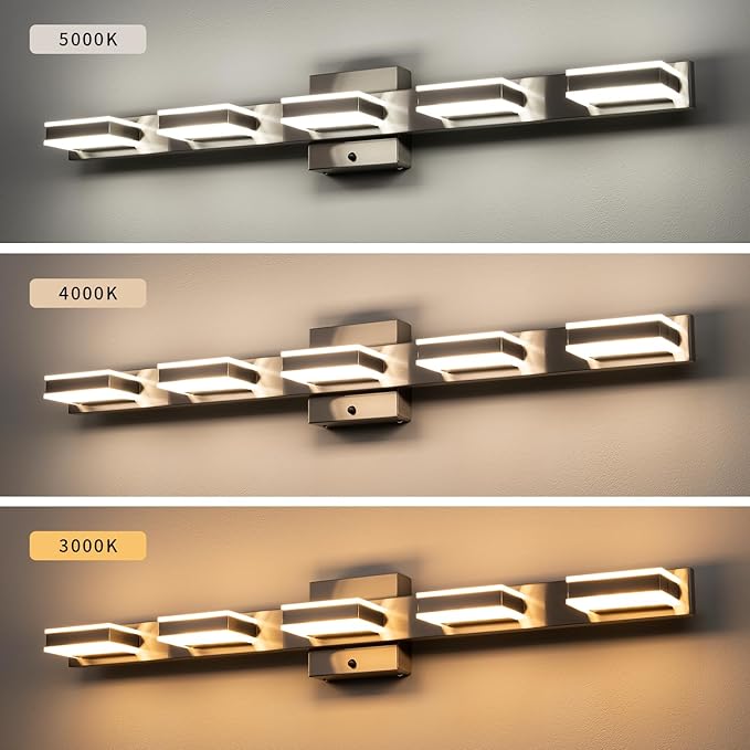 mirrea 32" Brushed Nickel Vanity Lights for Bathroom 5 Light Vanity Lighting Fixtures for Mirror 3 CCT Adjustable LED Vanity Light