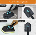 Long Handled Scrub Brush for Shower,3-in-1 Cleaning Brushes with 3 Different Function Cleaning Heads Brush for Shower Cleaning Bathroom Kitchen Walls Tub Tile (Black)