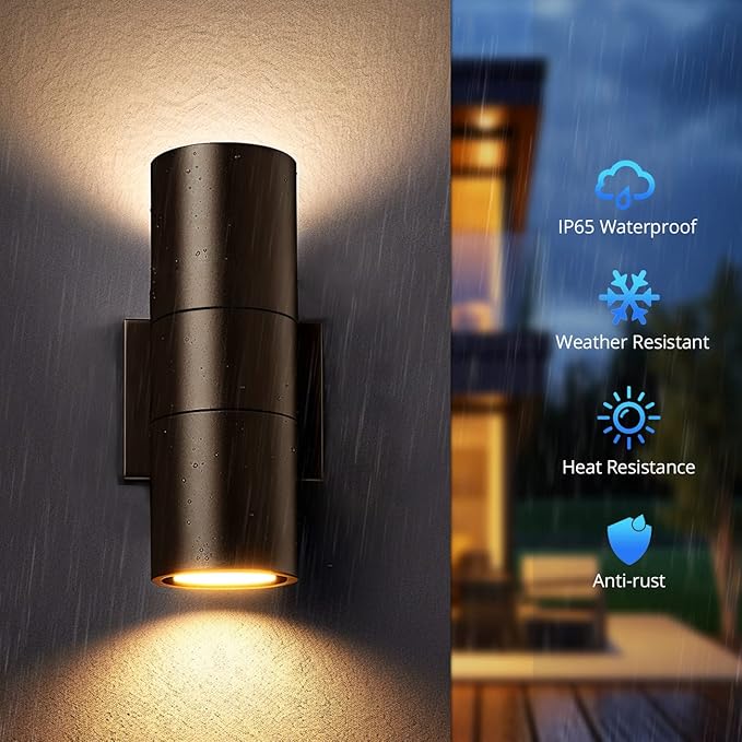 wowlite Modern Outdoor Wall Light with Dusk to Dawn Sensor 2 Pack, LED Cylinder Up Down Wall Light Outdoor 2700K Warmlight Bronze Exterior Light Fixture, IP65 Waterproof Wall Sconce for Porch Garage