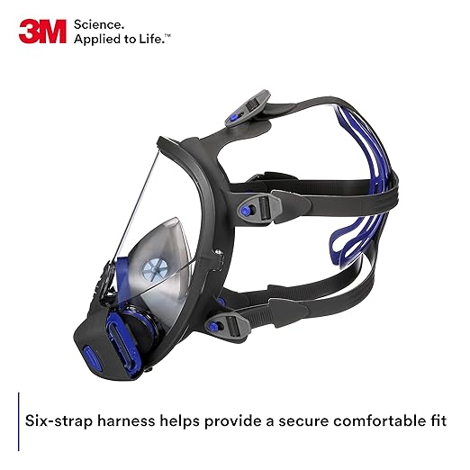 3M Secure Click Full Face Reusable Respirator with Large Lens, Speaking Diaphragm and Push Button Seal Check, FF-801, Painting, Sanding, Chemical Clean-up, Sawing, Small