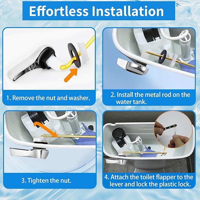 2PCS Toilet Handle Replacement Kit, Front Universal Toilet Bowl Replacement Kit, Chrome Toilet Tank Trip Lever with Stainless Steel Rod