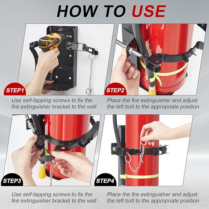 Zonon Heavy Duty Fire Extinguisher Mount Bracket Metal Fire Extinguisher Holder Wall Mount for Home Car Truck, Mini, Small, and Medium Sized(Fits 10lb,Black,2 Pcs)