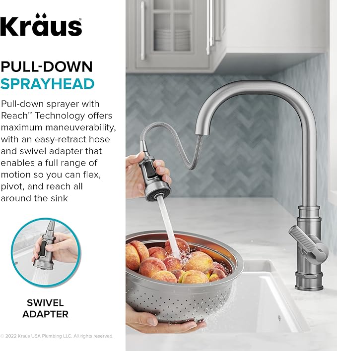 KRAUS Allyn Transitional Industrial Pull-Down Single Handle Kitchen Faucet in Chrome, KPF-4101CH