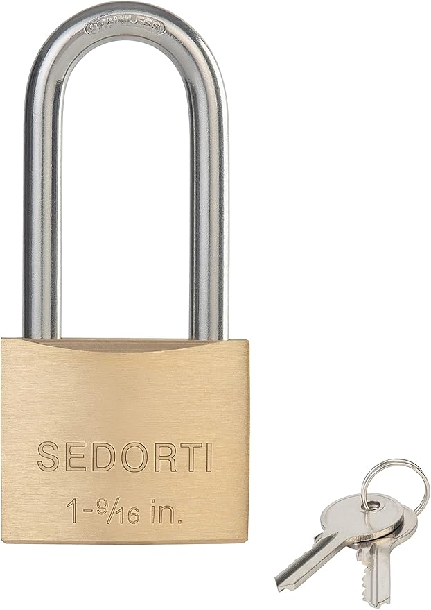 Weatherproof Padlock with Stainless Steel 304 Long Shackle and Solid Brass Body, 1-9/16 in. Wide, 12 Padlocks Keyed Alike, Marine Grade Rustproof Lock for Outdoors Use YNBSP1240