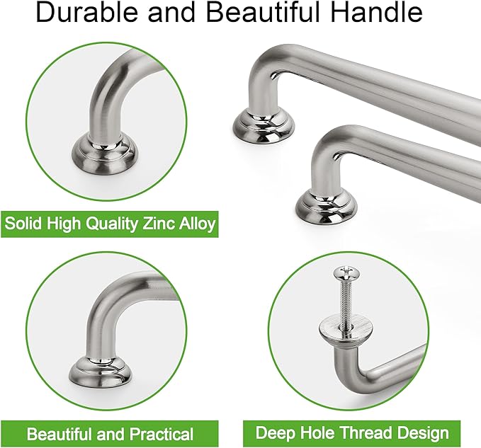 SAILING 5 Pack Cabinet Handles-8.81"/224mm Screw Spacing Brushed Nickel Furniture Hardware Handles for Kitchen Cabinets Bedroom Dresser Wardrobe Cabinet Pulls