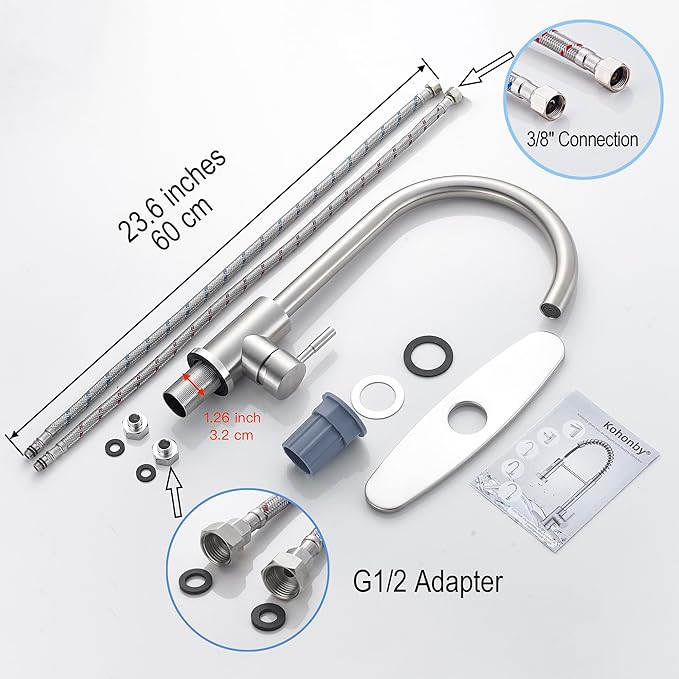 Single Handle High Arc Brushed Nickel Kitchen Faucet Stainless Steel Commercial Single Hole Kitchen Sink Faucet, Modern One Hole Bar Sink Faucet with Deck Plate