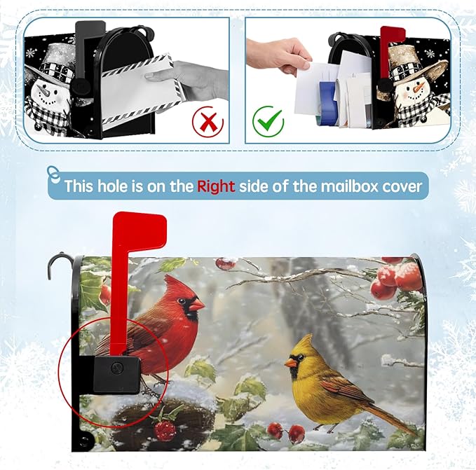 Winter Cardinal Bird Magnetic Mailbox Covers Christmas Branches Snow Mailbox Wraps Standard Size 21 X 18 Post Letter Box Covers Home Garden Outdoor Decorations