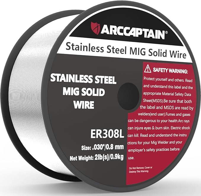 ARCCAPTAIN Stainless Steel MIG Solid Wire ER308L, 030-Diameter 2-Pound Stainless Steel Wire with Low Splatter Compatible With Lincoln Miller Forney Harbor MIG Welder