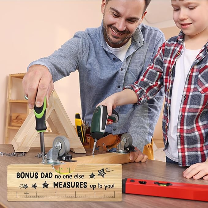 Christmas Gifts for Bonus Dad from Daughter Son, Best Stepped Up Dad Gifts, Funny Fathers Day Birthday Valentines Gift for Stepdad Father Wooden Spirit Level A6