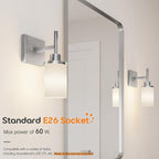 Bathroom Light Fixtures Brushed Nickel Vanity Lights with White Frosted Glass Shade, Wall Lamp for Mirror Kitchen Bedroom Porch, 2 Pack T001BR-L1-P2