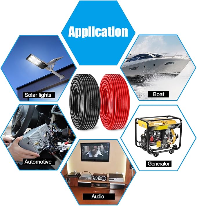 10 Gauge Battery Cable Copper Wire, 20FT Red+20FT Black 10 AWG Welding Cable Standard USA OFC Wire for Automotive, Battery, Solar, Marine and Generator