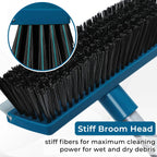Stiff Bristle Deck Brushes for Scrubbing Heavy Duty with Rubber Scrape Squeegee, 55” Long Handle Scrub Brush for Bathroom Shower Carpet Outdoor Floor Cleaning (Head Size: 10.8”)