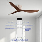 52-Inch Ceiling Fan Without Light, Modern Low-Profile Flush Mount Fan with Remote, 6-Speed Reversible Quiet DC Motor,for Balcony, Living Room, Bedroom (No Light)