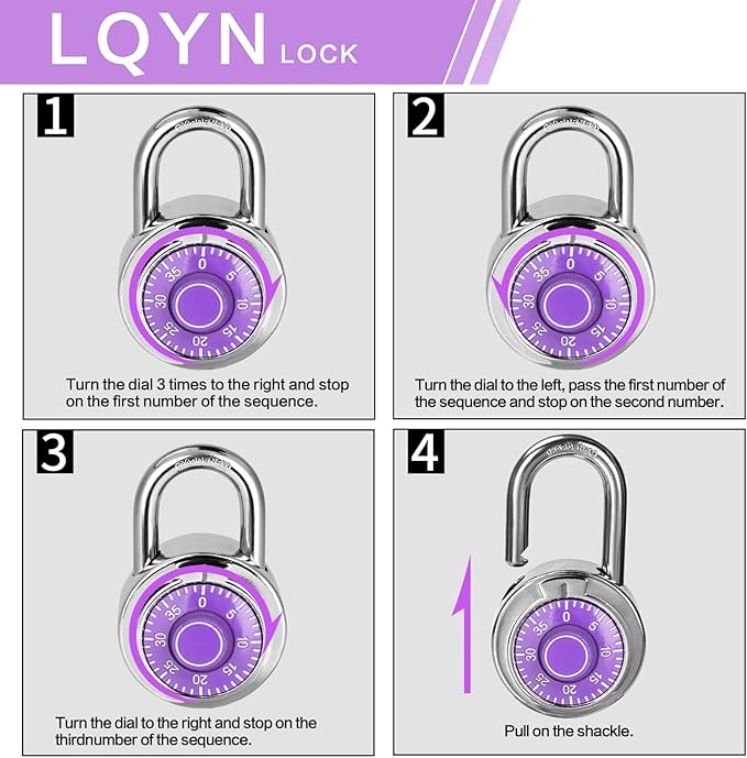 Combination Lock, LQYN Standard Dial Combination Lock, Pack of 48; Purple Turnplate, 2 in. Wide, Fixed Three Digital Combination, for School, Gym & Locker, Toolbox, Gate