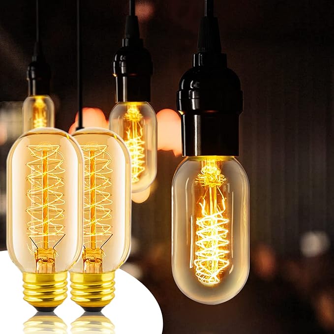 Edison Light Bulb 60w, 6 Pack Dimmable T45 Retro Bulb, 110v-130v, E26 Base Decorated Antique Filament Bulb, Amber Glass, 2200k Warm Yellow Incandescent Bulb, Used for Home Lighting