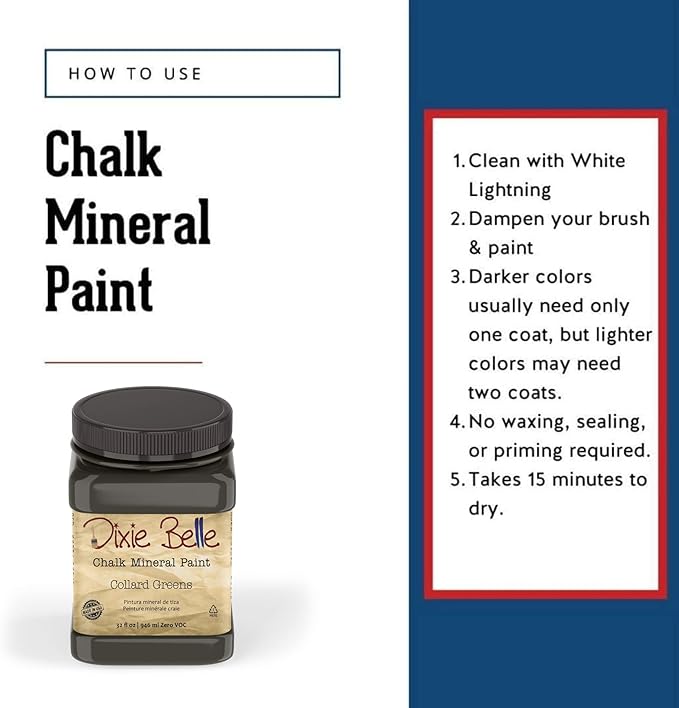 Dixie Belle Paint Company Chalk Finish Furniture Paint - Collard Greens (32oz) - Matte Deep Green Chic Chalk Mineral DIY Furniture Paint