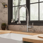 FORIOUS Vintage Kitchen Faucet Pull Down Sprayer Brushed Nickel Stainless Steel, High Arc Single Handle Antique Sink Faucet 1 or 3 Holes for Pot Filler, Farmhouse Camper RV Wet Bar