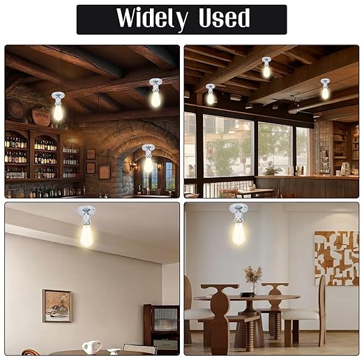 E26/E27 Screw Head Light Socket 100-240V Vintage Ceiling Light Wall Lamp Bulb Holder Socket for Hallway,Kitchen,Basement,Garage,Bar,Restaurant (Sliver)