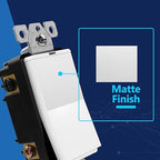 LIDER Minimalist Design Matte Finish Lighted 4-Way Decorator Light Switch, Four Way Frameless Rocker Switch, Residential/Commercial Grade, 15A 120V/277V, UL Listed, LS15-4W-W, White