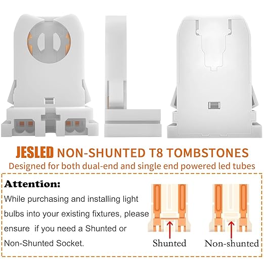 JESLED Non Shunted LED Tombstones - (Pack of 50) T8 Lamp Holder, UL Turn Type Tombstone Lampholder for T10 T12 LED Fluorescent Tube Replacement, Medium Bi-pin G13 Socket for Programmed Start Ballasts