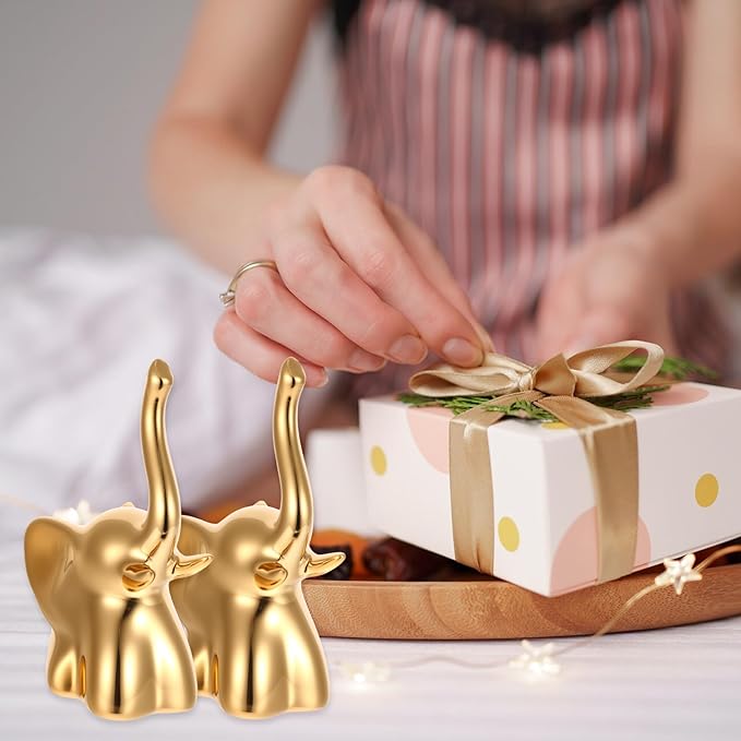 2PCS Toilet Bolt Covers Decorative, Ceramic Toilet Bolt Caps for Bottom Screws, Easy to Install Cute Bathroom Decor, Animal-Shaped Bowl Screw Cover Set Protectors for Modern Home (Gold, Elephant)