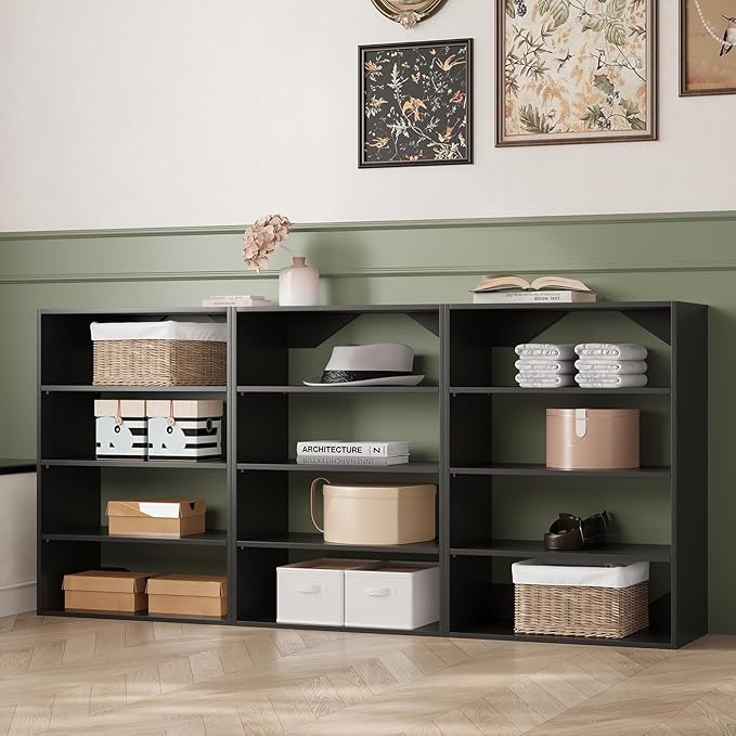 Short Tower Closet Unit, Modular Closet System, Wood Closet System Organizer with Storage for Walk In Closets, Clothing Rack Wardrobe for Hanging Clothes, Bedroom, Black, 25.5"W