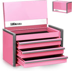 P.I.T. Mini Pink Tool Box, Portable 3 Drawer Steel Stackable Tool Box with Magnetic Tab Locking, Pink Micro Top Chest with Liner for Tools Storage and Organizers, Home DIY