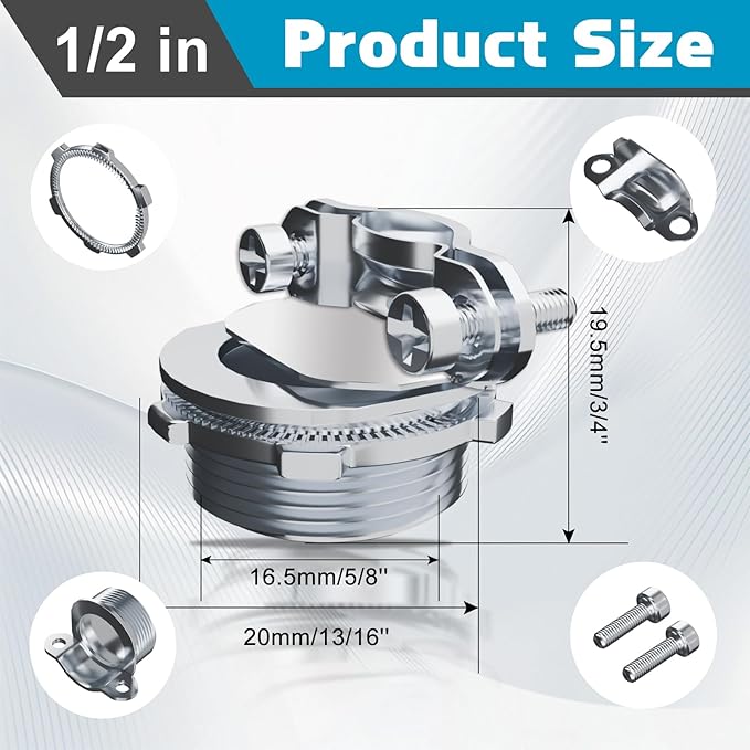 50pcs 1/2" Clamp Type Cable Connectors, cable connector clamp Steel Connector for Metallic Conduit Protect Cables Silver-Zinc