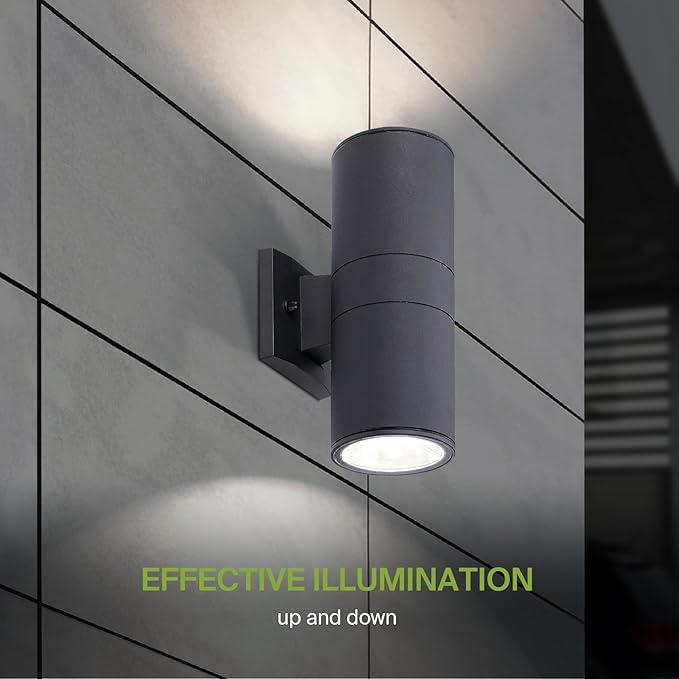 ASD 2 Light Outdoor Wall Light Fixture | 120W E26 Bulb Socket 120V ETL Cylinder Up Down Lights | LED/CFL/Incandescent Bulb Exterior Wall Sconce | Front Door, Porch, Patio Lighting | Black, 6 Pack