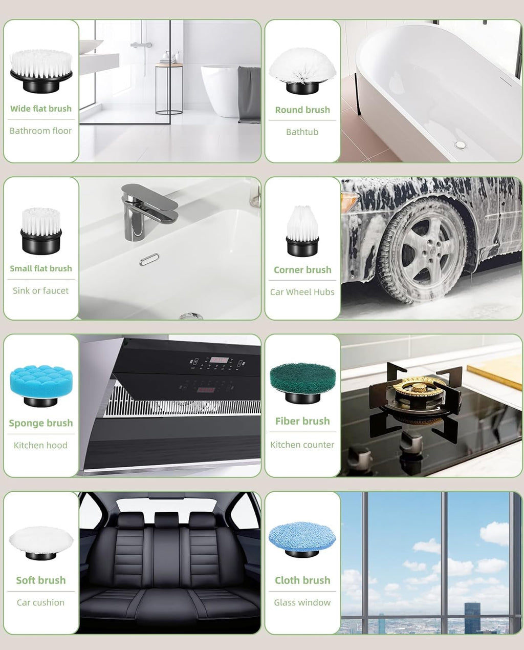 Electric Spin Scrubber with 8 Brush Heads, Extension Handle and 2 Speeds for Beginner, Teens.White-o1.