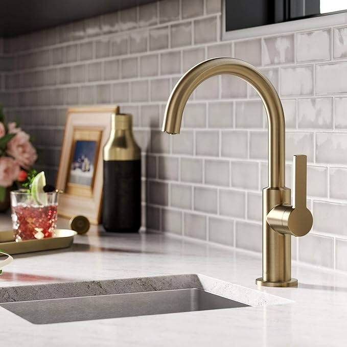 Kraus Oletto Single Handle Kitchen Bar Faucet in Spot Free Antique Champagne Bronze, Kitchen Sink Faucets, KPF-2822SFACB