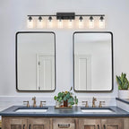 8 Light Black Bathroom Vanity Light Fixture, Long Farmhouse Vanity Lights Over Mirror,Modern Large Bathroom Lighting Wall Light with Clear Glass Globe for Mirror,Living Room,Bedroom