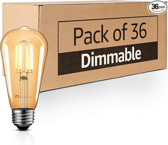 MASTERY MART 36 Pack Dimmable Vintage E26 LED Light Bulb, 2200K Warm White 5.5W (60 Watt Equivalent), Glass ST19 Antique Edison Style, 400LM, Decorative Filament Bulb, UL and Energy Star