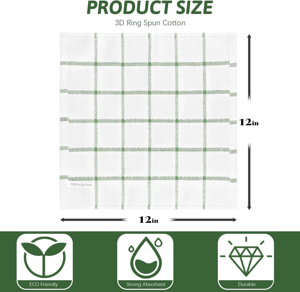 Nialnant 8 Pack Dish Cloths for Washing Dishes, 100% Cotton Reusable Cleaning Rag, Quick Drying Dish Towels for Kitchen,12x12 Inches,Green Plaid