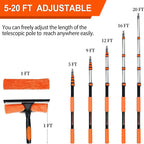 Buyplus 26Ft High Reach Squeegee for Window Cleaning Kit with 5 to 20 Foot Extension Pole, Extendable Window Cleaner Squeegee, Telescopic Window Washing Kit for Indoor/Outdoor High Window