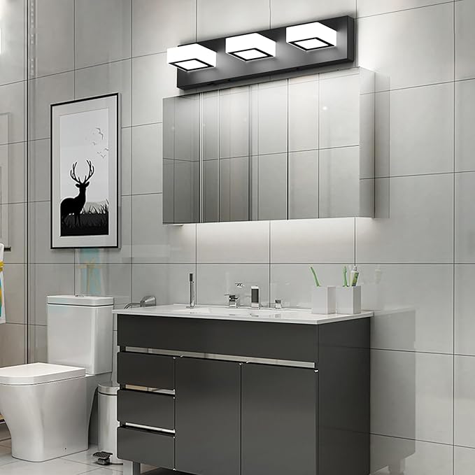 Ralbay 5 Color Temperature Modern LED Black Bathroom Vanity Lights Dimmable Acrylic Modern Black Bathroom Wall Lighting Fixtures 3 Lights