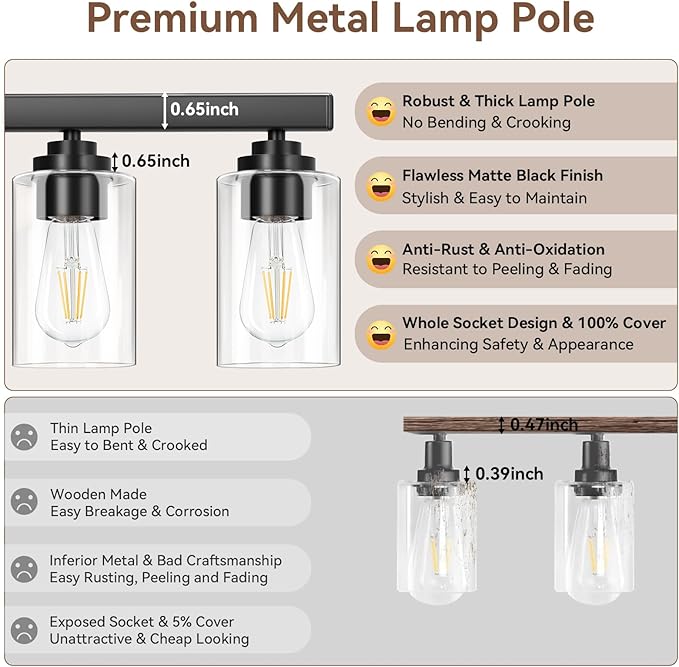 6-Light Bathroom Light Fixtures, 38" Modern Vanity Lights Over Mirror with Clear Glass Shades, Matte Black Light Fixture, Classic Wall Light Fixture for Mirror Living Room Cabinet Bedroom Porch